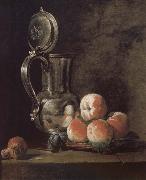 Metal pot with basket of peaches and plums Jean Baptiste Simeon Chardin